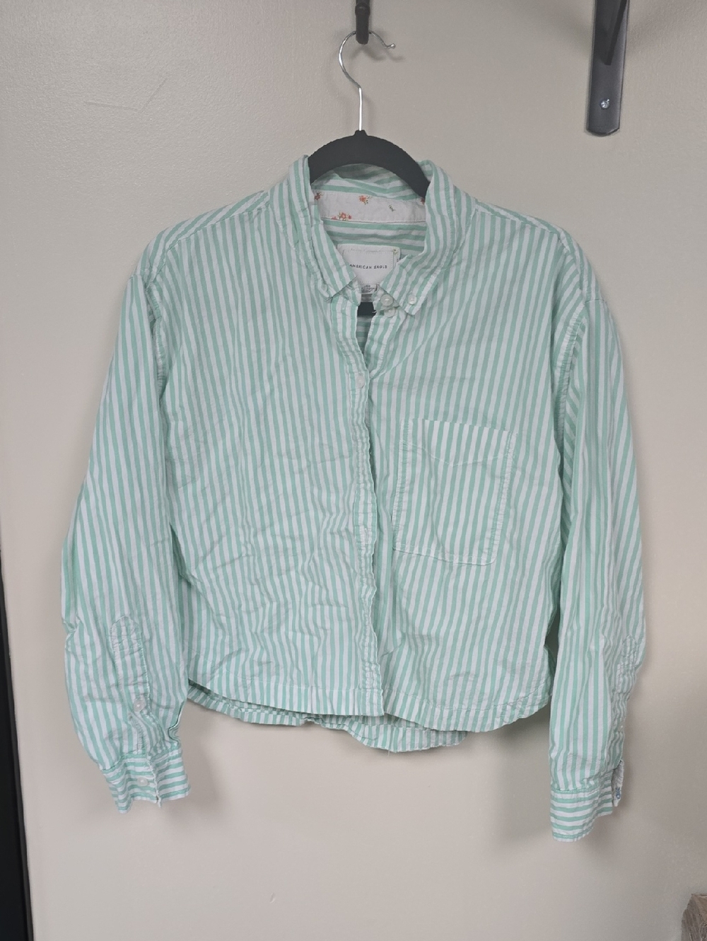 American Eagle Outfitters Mint Green and White Striped Button-Down